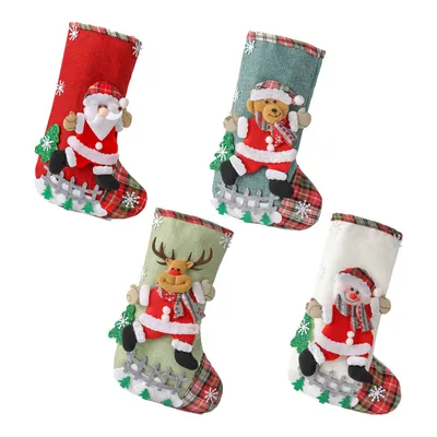Produktbild von Vivi Idee Nikolausstrumpf 31cm Groß 4er Set Weihnachtsstrumpf Nikolausstiefel Weihnachtssocken Kamin Christmas deko Christmas Stocking