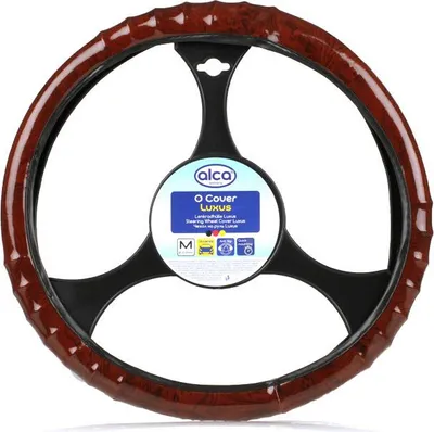 Obrázek produktu pro alca® Potah volantu do auta hnědý dřevěný opic 37-39 cm potah volantu červenohnědý univerzální měkký dřevěný potah z burelového dřeva s rukojetí Potah volantu odolný proti sevření
