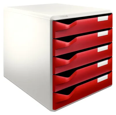 Produktbild von Schubladenset mit 5 Schubladen zur Aufbewahrung von Dokumenten und Büromaterialien, Grau/Bordeaux