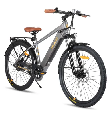 Produktbild von Hiland 26 Zoll 250W Elektro-Mountainbike, 36V 7.8Ah Akku, Elektrofahrrad für Männer Frauen mit Lampe, Gepäckträger, Stoßdämpfende Vorderradgabel, Grau