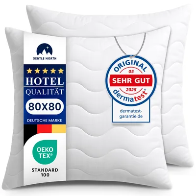 Produktbild von Gentle North 2er Set Kopfkissen 80x80 cm in Hotelqualität, flauschig, gut gefüllt,  pflegeleicht, für Allergiker geeignet und bei 60°C waschbar