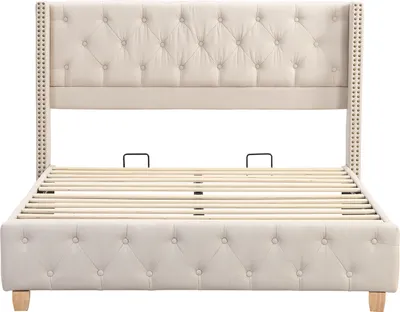 Produktbild von Flieks Polsterbett 160x200cm Jugendbett mit Lattenrost, Doppelbett Klassische Betten Kinderbett Massivholzbett, Leinen, Beige