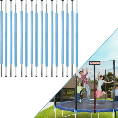 Produktbild von Kompletní sada tyčí sítě AREBOS, 8 kusů, tyče sítě na trampolínu, 8 x 209 cm, včetně pěnového polstrování a krycích čepiček, náhradní díl pro zahradní trampolíny, Ø 366