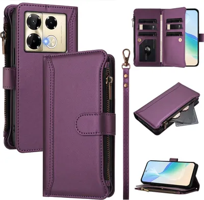 Obrázek produktu pro Pouzdro pro Infinix Note 40 Pro 4G/Note 40 Pro 5G/Note 40 Pro+, zipem, peněženkovéPolyuretankožené flip pouzdro s kapsami na karty, stojánkem a poutkem na ruku Fialová