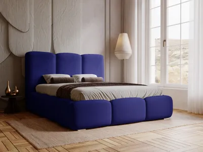Obrázok produktu pre Exkluzívna čalúnená posteľ GRAINGOLD 160x200 cm Bubble - dizajnová posteľ s velúrovou látkou, zásuvkou a lamelovým roštom - modrá (Magic velvet 2216)