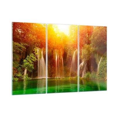 Produktbild von Bilder auf glas - Kroatien nationalpark wasserfall - 105x70cm - Glasbilder - Wandbilder - Kunstdruck - zum Aufhängen bereit - Wanddekoration aus Glas - Glas Bilder - Wandbild auf Glas - GCE105x70-2228
