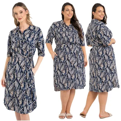 Produktbild von Kleid - Sommerkleid Größe S - Midi Kleid bunt - Viskosekleid - Hemdblusenkleid