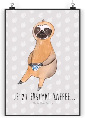 Produktbild von Mr. & Mrs. Panda Bild Faultier Kaffee DIN A5 - Grau Pastell - Geschenk, drucke, Kunstdruck, Coffee, Kaffeetasse, wanddeko, Wandbild, poster