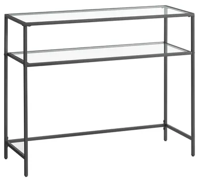 Consoletafel, 2 Ablagen, gehärtetes Glas, 100,5x35,6x80 cm, schwarz