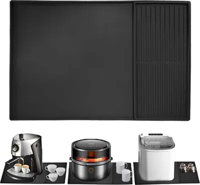 Produktbild von Silikon-Kaffeemaschinenmatte mit erhöhtem Rand, Kaffeebar-Matte für Arbeitsplatte Kaffeebar-Zubehör, 61*40.5*1.1cm