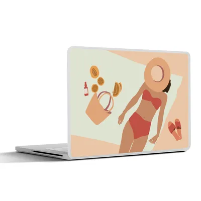 Produktbild von MuchoWow® Laptop Aufkleber Sticker Cover Frau - Hut - Pantoffeln - Strandtuch 36.5x27.5 cm - Laptop-Sticker