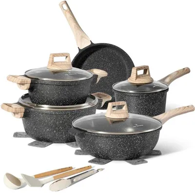 Produktbild von Topfset 14-teilig mit Granit-Antihaftbeschichtung für Induktion, Schwarz