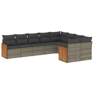 Produktbild von vidaXL 9-tlg. Garten-Sofagarnitur mit Kissen Grau Poly Rattan