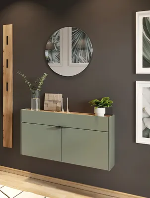 Produktbild von Garderobe Flurgarderobe schmal in grün mit Eiche ABERDEEN-01 modern 3-teilig mit 1 Garderobenpaneel