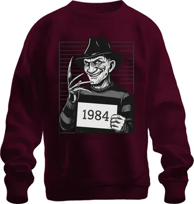 Obrázok produktu pre Freddy Krueger 1984 Mugshot Horor Slasher Retro 80s Film Uni mikina, bordová, M