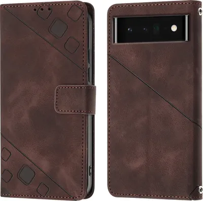 Obrázek produktu pro Pouzdro pro Google Pixel 6 Pro vyražené Flip kožené peněženkové pouzdro s funkcí stojánku Hnědý