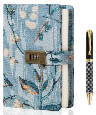 Image de Journal brodé avec fermeture à clé, carnet de notes ligné format A5, couverture rigide, avec stylo, 224 pages, 15x22x3 cm
