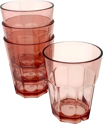Produktbild von 4 Trinkgläser aus Kunststoff – 390 ml – rot transparent – ​​BPA-frei – 9 x 9 x 11 cm