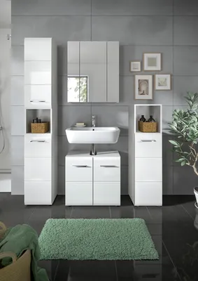 Produktbild von Badezimmer-Set >Ice< in Weiß / Weiß Hochglanz - 150x185x30cm (BxHxT)