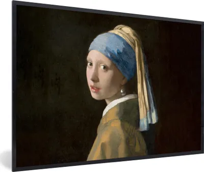 Produktbild von MuchoWow® Gerahmtes Poster Mädchen mit Perlenohrring - Gemälde - Alte Meister - Vermeer 30x20 cm - Poster mit Schwarzem Bilderrahmen Wandposter Rahmen Foto Bilder - Kunstdruck - Bild-Poster
