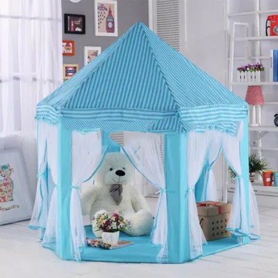 Image de Tente pour enfants Tente pour bébé Maison de jeu Princesse Tente de jeu Piscine à balles Grotte de jeu Tente bleue