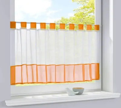 Produktbild von Scheibengardine Voile Gardine Schlaufen mit Bordüre , 50x160 (HxB), Orange, 610700
