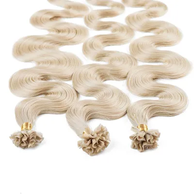 Produktbild von hair2heart Extensions Echthaar Bondings Gewellt - 25 Strähnen 1g 50cm 10/1 hell-lichtblond asch