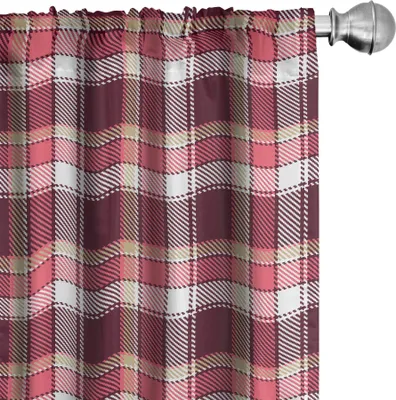 Produktbild von ABAKUHAUS Kariert Vorhänge, Gardinen, Altmodisches Art-Kleidermuster-traditionelle Plaid-geometrische Quadrate, 2 Stück 75 x 175 cm, Pink Kastanienbraun Weiß