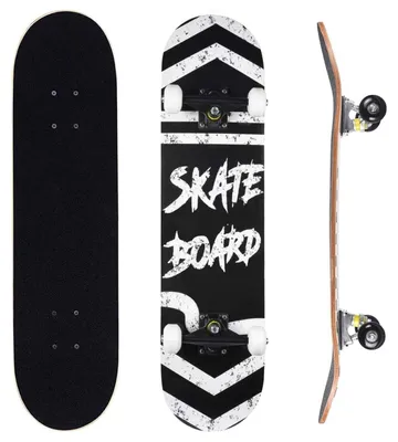 Produktbild von Komplettes Skateboard 31x8 Zoll für Kinder Jugendliche Erwachsene, 7 Lagen Ahorn-Deck, konkav, Black Stripes