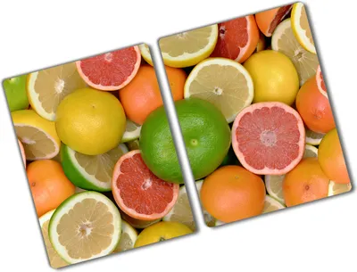Produktbild von Tulup Glas Herdabdeckplatte - 2x40x52 cm - Glaskeramikkochfeld-Abdeckung Spritzschutz Glasabdeckplatte Kochplattenabdeckung und Schneidebrett - Zweiteilig - Essen & Getränke - Zitrusfrüchte - Mehrfarbig