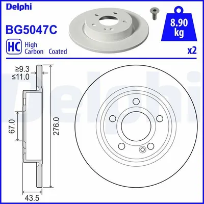 Produktbild von DELPHI BG5047C Bremsscheibe  BG5047C