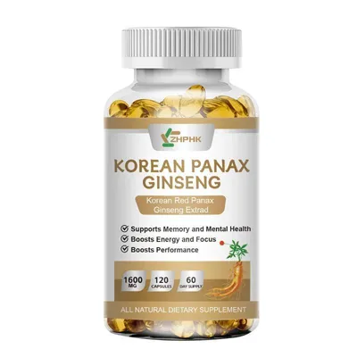 Produktbild von Koreanischer roter Ginseng Panax 1600 mg (120 Kapseln) Nahrungsergänzungsmittel, Energie, Ausdauer, Libido, Immunsystem, Gedächtnis, Konzentration