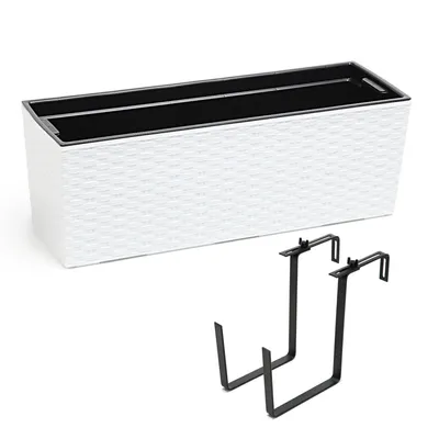 Obrázek produktu pro Ratanový balkonový květináč s háčky bílá 19 x 56 x 19,5 cm Plast