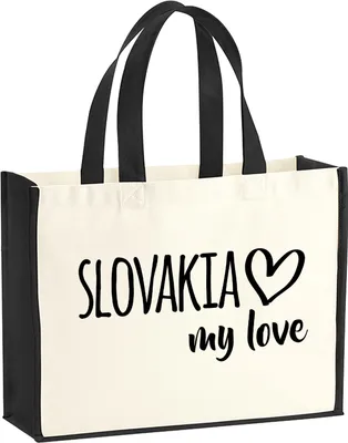 Produktbild von Huuraa Jutetasche Slovakia my love 21 Liter Black Jute und Baumwolle Einkaufstasche Geschenkidee
