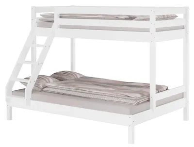 Produktbild von Doppel-Etagenbett 140x200 und 90x200 Erwachsenen-Stockbett Kiefer Massivholz weiß V-60.18W-09-14Rollrost und Matratze inkl.