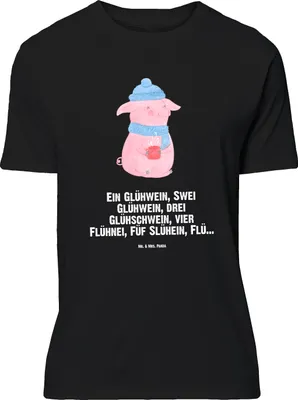 Produktbild von Mr. & Mrs. Panda Größe L T-Shirt Schweinchen Glühwein - Schwarz - Geschenk, mit Spruch, Weihnachten, Betrunken, Weihnachtsmarkt, Shirt, Tshirt