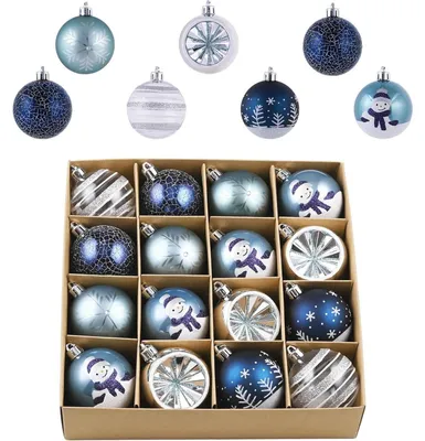 Immagine prodotto di Palline di Natale, 16 pezzi, 6 cm, decorazioni per albero di Natale, argento e blu, resistenti alla rottura