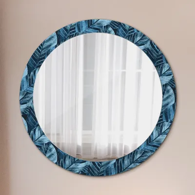 Produktbild von Modern Spiegel - Wandspiegel Design Wandmontage – Badspiegel mit Aufdruck - Rundspiegel - Dschungel Laub - Runder: Ø80cm
