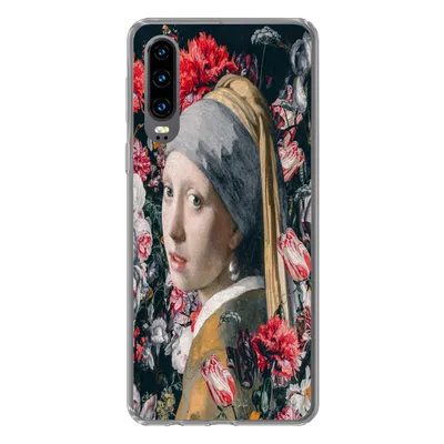 Produktbild von MuchoWow® Handyhülle Schutzhülle Hülle für Huawei P30 Das Mädchen mit dem Perlenohrring - Blumen - Vermeer Silikon Softcase Handy Hülle - Kartenbesitzer
