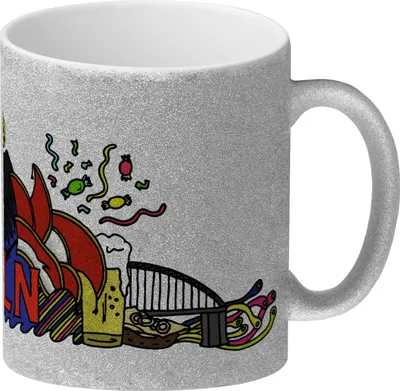 Produktbild von Glitzer-Glitzer-Kaffeebecher mit Wimmelgrafik Köln Motiv