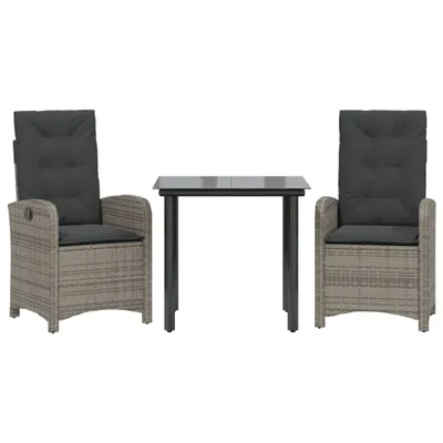 Obrázek produktu pro vidaXL 3dílný zahradní jídelní set s polštáři Grey Poly Rattan