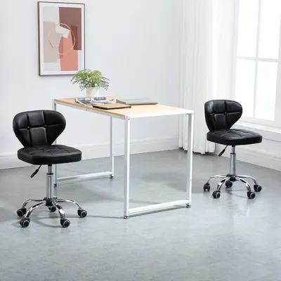 Image de Tabouret - Tabouret de travail - Tabouret à dossier - Chaise de bureau - Chaise pivotante - Hauteur d'assise réglable de 72 à 87 cm - Revêtement en similicuir