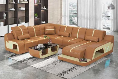 Produktbild von Modern Wohnlandschaft Sofa U Form Ecksofa Designersofa Braun Kunstleder