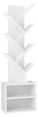 Obrázok produktu pre Knižnica v tvare stromu, šetrná k priestoru | Farba: biela | Rozmery: 38 x 20,3 x 123,2 cm