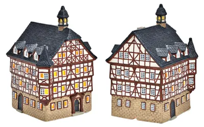 Produktbild von Wurm - Lichthaus Windlicht Handbemalt Rathaus Grünberg Porzellan (B/H/T) 14x22x15cm
