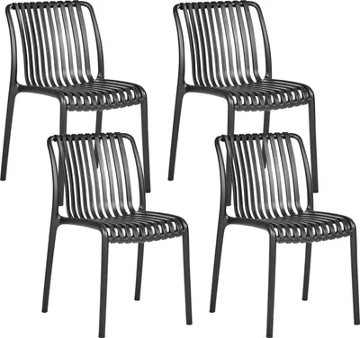 Produktbild von BELIANI Esszimmerstuhl 4er Set Schwarz Kunststoff Stapelbar ohne Armlehnen Modernes Design Indoor & Outdoor Stuhlset Plastikstuhl Kunststoffstuhl