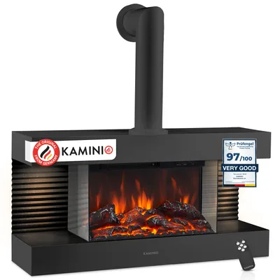 Productafbeelding van KAMINIO Elektrische kachel LIZ met rookkanaal - Elektrische wandkachel met verwarming, 3D-vlammeffect, LED-omgevingsverlichting, afstandsbediening - Zwart