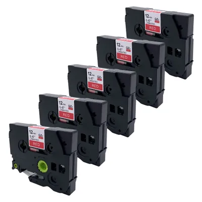 Produktbild von DULA Etikettenband - Kompatibel mit Brother P-Touch Tze-435 - 5 Stück - Weiß auf rot - 12mm x 8m