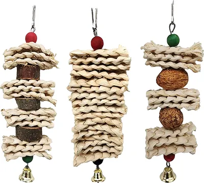 Produktbild von 3 Stück Natürliches Holz-Mais-Walnuss-Papageien-Vogelspielzeug, Vogelfutter-Spielzeug, Kauspielzeug, Vogel-Kau-Zerreißspielzeug