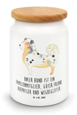 Produktbild von Mr. & Mrs. Panda Teedose Hund Australien Shepherd - Weiß - Geschenk, zuckerdose, Lebensmittelbehälter, Spruch, salzdose, behälter, Dose, Familienhund, Sprüche, müslidose